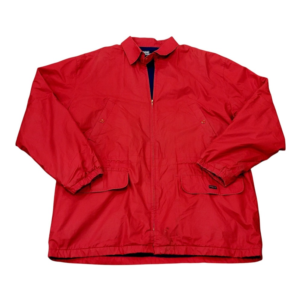 Men's Polo Ralph Lauren Jacket Coat Cotton Fleece Lined Flap Collared Red Large
